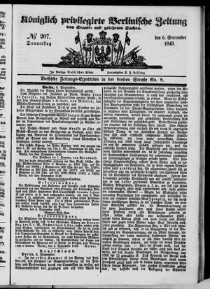 Königlich privilegirte Berlinische Zeitung von Staats- und gelehrten Sachen on Sep 6, 1849