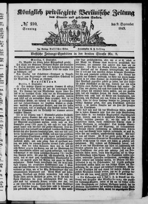 Königlich privilegirte Berlinische Zeitung von Staats- und gelehrten Sachen on Sep 9, 1849