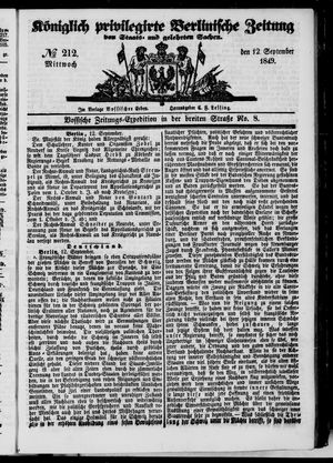 Königlich privilegirte Berlinische Zeitung von Staats- und gelehrten Sachen vom 12.09.1849