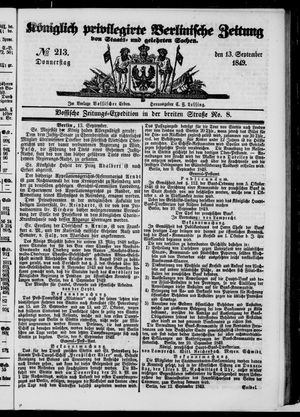 Königlich privilegirte Berlinische Zeitung von Staats- und gelehrten Sachen vom 13.09.1849