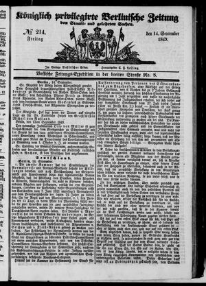 Königlich privilegirte Berlinische Zeitung von Staats- und gelehrten Sachen on Sep 14, 1849