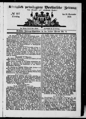 Königlich privilegirte Berlinische Zeitung von Staats- und gelehrten Sachen vom 18.09.1849