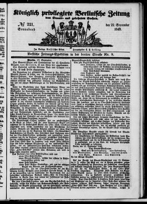 Königlich privilegirte Berlinische Zeitung von Staats- und gelehrten Sachen vom 22.09.1849
