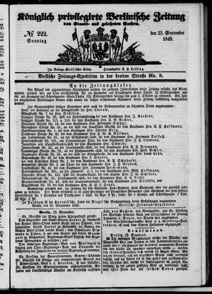 Königlich privilegirte Berlinische Zeitung von Staats- und gelehrten Sachen vom 23.09.1849