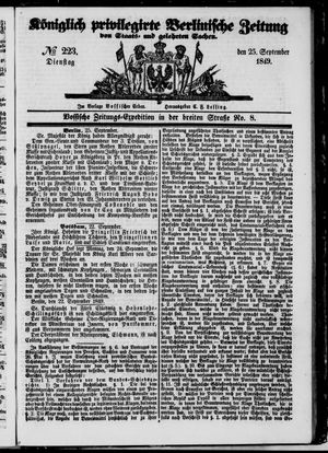 Königlich privilegirte Berlinische Zeitung von Staats- und gelehrten Sachen vom 25.09.1849