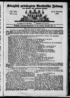 Königlich privilegirte Berlinische Zeitung von Staats- und gelehrten Sachen on Sep 26, 1849