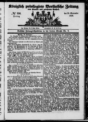 Königlich privilegirte Berlinische Zeitung von Staats- und gelehrten Sachen on Sep 28, 1849