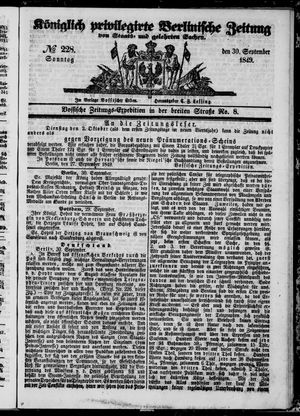 Königlich privilegirte Berlinische Zeitung von Staats- und gelehrten Sachen on Sep 30, 1849