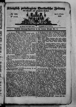 Königlich privilegirte Berlinische Zeitung von Staats- und gelehrten Sachen vom 03.10.1849