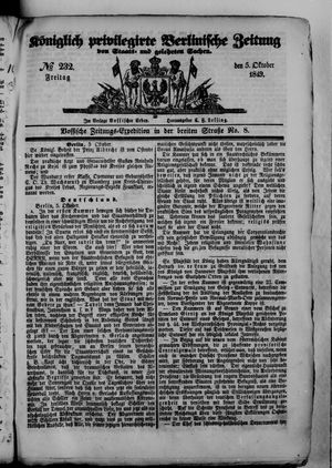 Königlich privilegirte Berlinische Zeitung von Staats- und gelehrten Sachen on Oct 5, 1849