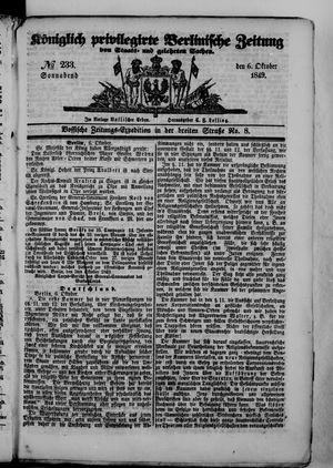 Königlich privilegirte Berlinische Zeitung von Staats- und gelehrten Sachen on Oct 6, 1849