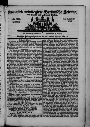 Königlich privilegirte Berlinische Zeitung von Staats- und gelehrten Sachen on Oct 9, 1849