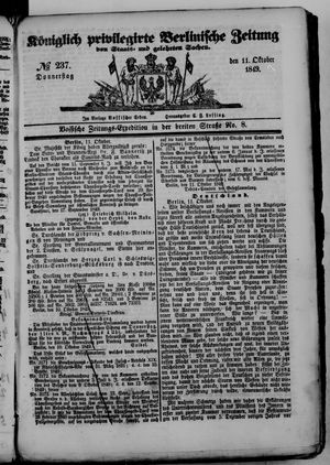 Königlich privilegirte Berlinische Zeitung von Staats- und gelehrten Sachen on Oct 11, 1849