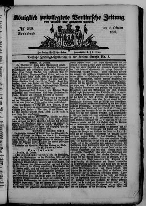 Königlich privilegirte Berlinische Zeitung von Staats- und gelehrten Sachen vom 13.10.1849