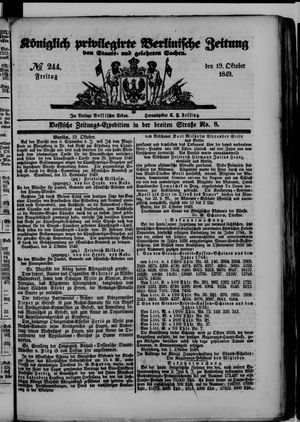 Königlich privilegirte Berlinische Zeitung von Staats- und gelehrten Sachen vom 19.10.1849