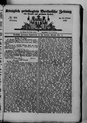 Königlich privilegirte Berlinische Zeitung von Staats- und gelehrten Sachen on Oct 30, 1849