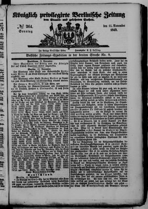 Königlich privilegirte Berlinische Zeitung von Staats- und gelehrten Sachen vom 11.11.1849