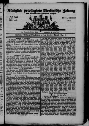 Königlich privilegirte Berlinische Zeitung von Staats- und gelehrten Sachen on Nov 14, 1849