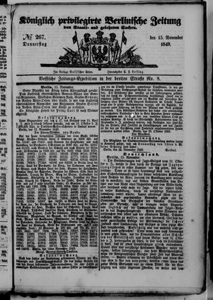 Königlich privilegirte Berlinische Zeitung von Staats- und gelehrten Sachen vom 15.11.1849