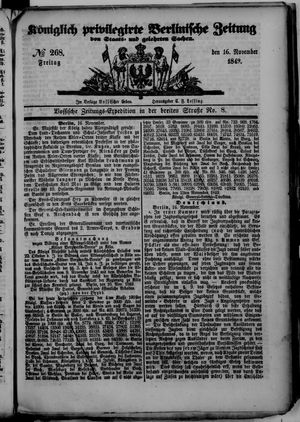 Königlich privilegirte Berlinische Zeitung von Staats- und gelehrten Sachen on Nov 16, 1849