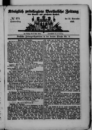 Königlich privilegirte Berlinische Zeitung von Staats- und gelehrten Sachen vom 22.11.1849