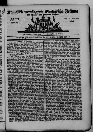 Königlich privilegirte Berlinische Zeitung von Staats- und gelehrten Sachen vom 23.11.1849