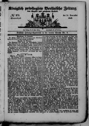 Königlich privilegirte Berlinische Zeitung von Staats- und gelehrten Sachen on Nov 24, 1849