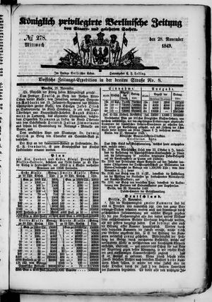 Königlich privilegirte Berlinische Zeitung von Staats- und gelehrten Sachen vom 28.11.1849