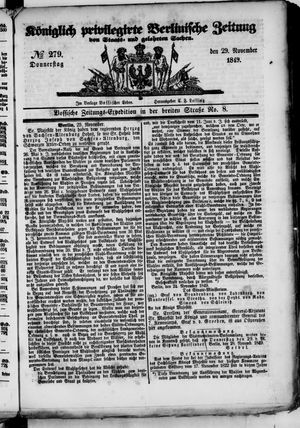 Königlich privilegirte Berlinische Zeitung von Staats- und gelehrten Sachen vom 29.11.1849