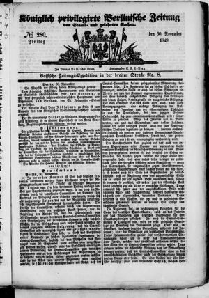 Königlich privilegirte Berlinische Zeitung von Staats- und gelehrten Sachen vom 30.11.1849