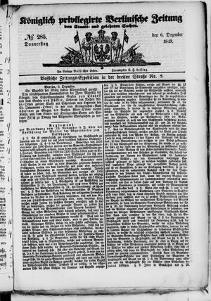 Königlich privilegirte Berlinische Zeitung von Staats- und gelehrten Sachen vom 06.12.1849
