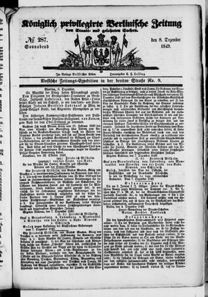 Königlich privilegirte Berlinische Zeitung von Staats- und gelehrten Sachen vom 08.12.1849