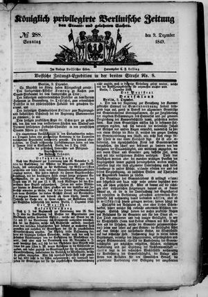 Königlich privilegirte Berlinische Zeitung von Staats- und gelehrten Sachen vom 09.12.1849