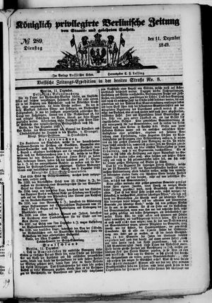 Königlich privilegirte Berlinische Zeitung von Staats- und gelehrten Sachen vom 11.12.1849