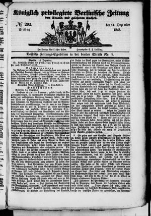 Königlich privilegirte Berlinische Zeitung von Staats- und gelehrten Sachen vom 14.12.1849