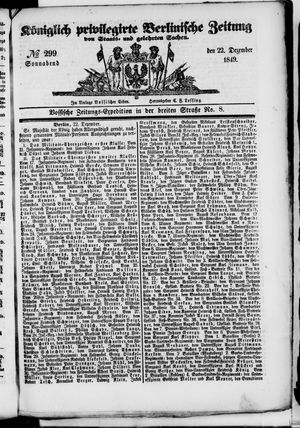 Königlich privilegirte Berlinische Zeitung von Staats- und gelehrten Sachen on Dec 22, 1849