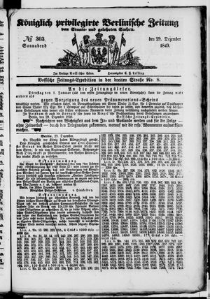 Königlich privilegirte Berlinische Zeitung von Staats- und gelehrten Sachen vom 29.12.1849
