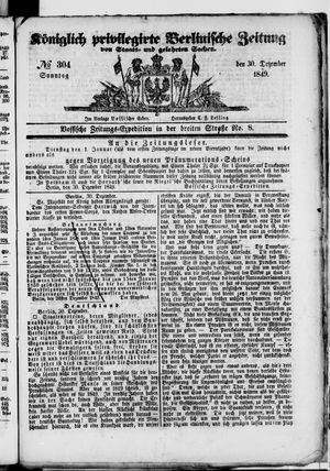 Königlich privilegirte Berlinische Zeitung von Staats- und gelehrten Sachen vom 30.12.1849