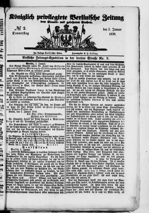 Königlich privilegirte Berlinische Zeitung von Staats- und gelehrten Sachen vom 03.01.1850