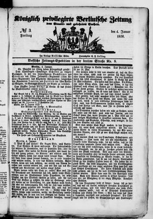 Königlich privilegirte Berlinische Zeitung von Staats- und gelehrten Sachen on Jan 4, 1850