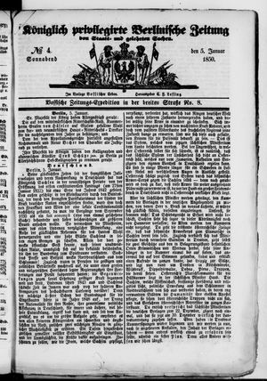 Königlich privilegirte Berlinische Zeitung von Staats- und gelehrten Sachen vom 05.01.1850
