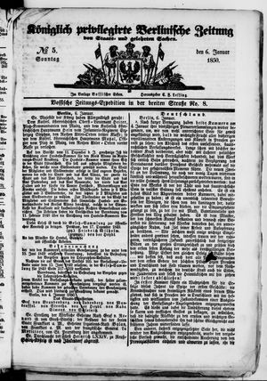Königlich privilegirte Berlinische Zeitung von Staats- und gelehrten Sachen vom 06.01.1850