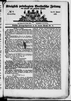 Königlich privilegirte Berlinische Zeitung von Staats- und gelehrten Sachen vom 10.01.1850
