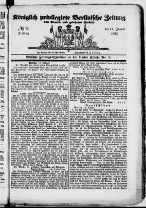 Königlich privilegirte Berlinische Zeitung von Staats- und gelehrten Sachen on Jan 11, 1850