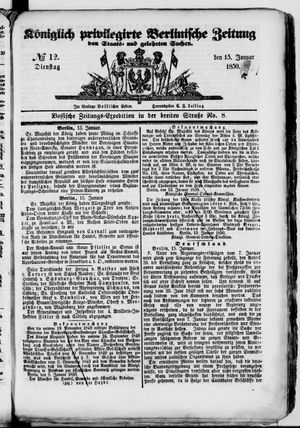 Königlich privilegirte Berlinische Zeitung von Staats- und gelehrten Sachen on Jan 15, 1850