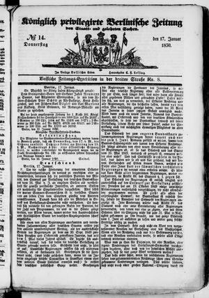 Königlich privilegirte Berlinische Zeitung von Staats- und gelehrten Sachen vom 17.01.1850