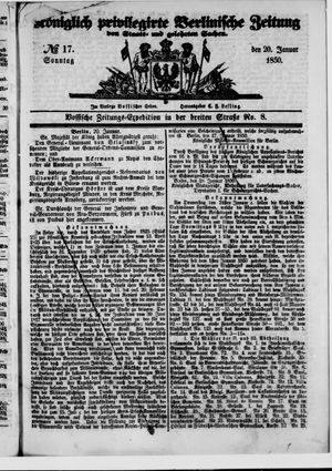 Königlich privilegirte Berlinische Zeitung von Staats- und gelehrten Sachen vom 20.01.1850