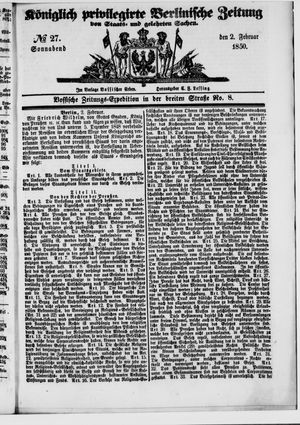 Königlich privilegirte Berlinische Zeitung von Staats- und gelehrten Sachen vom 02.02.1850