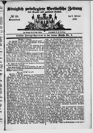 Königlich privilegirte Berlinische Zeitung von Staats- und gelehrten Sachen vom 09.02.1850