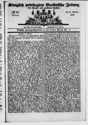 Königlich privilegirte Berlinische Zeitung von Staats- und gelehrten Sachen on Feb 15, 1850